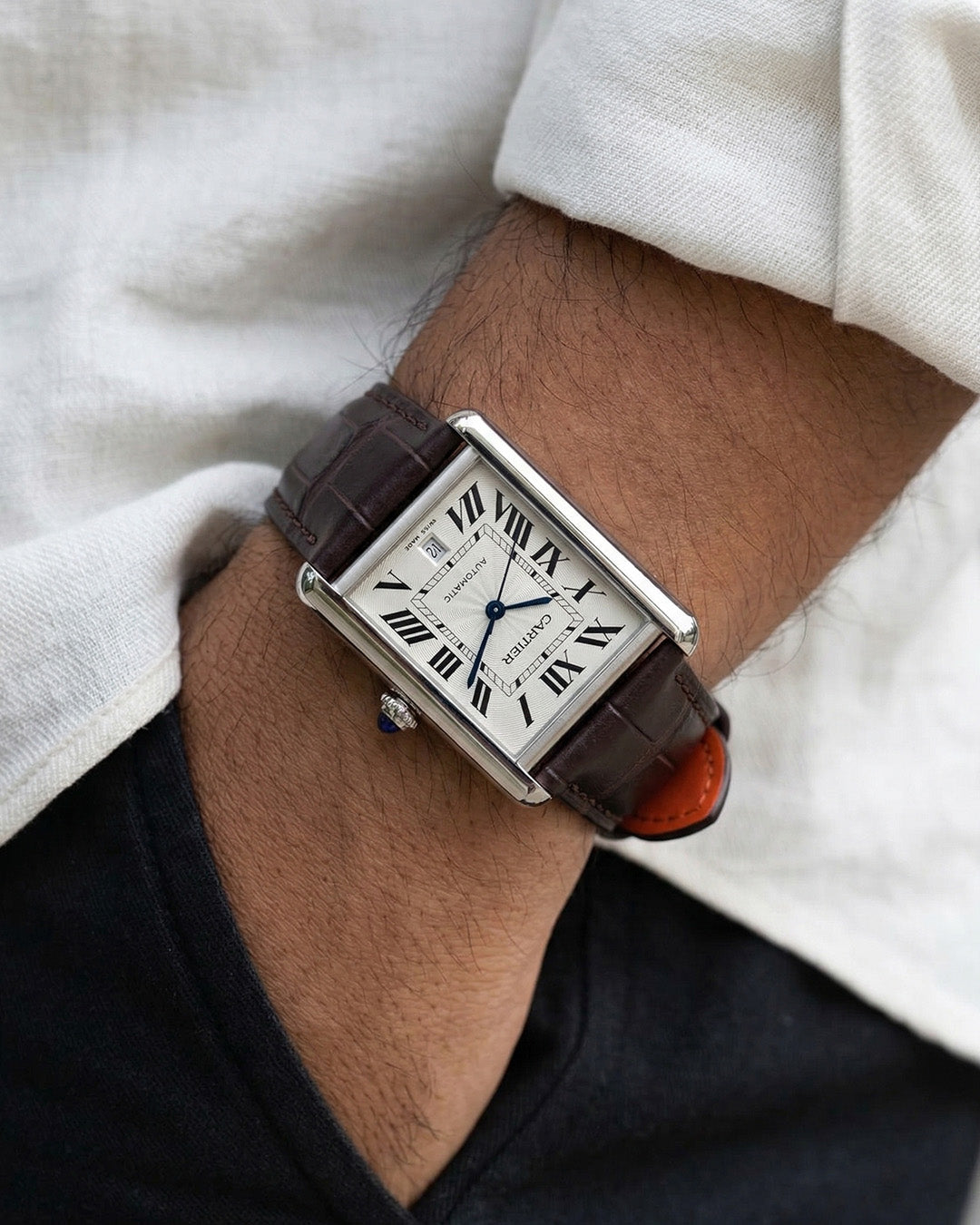 Rich Espresso__Croc Print Italian Leather Watch Strap in dark brown colour for Luxury Dress Watches Lug width sizes : 18mm, 19mm, 20mm, 22mm