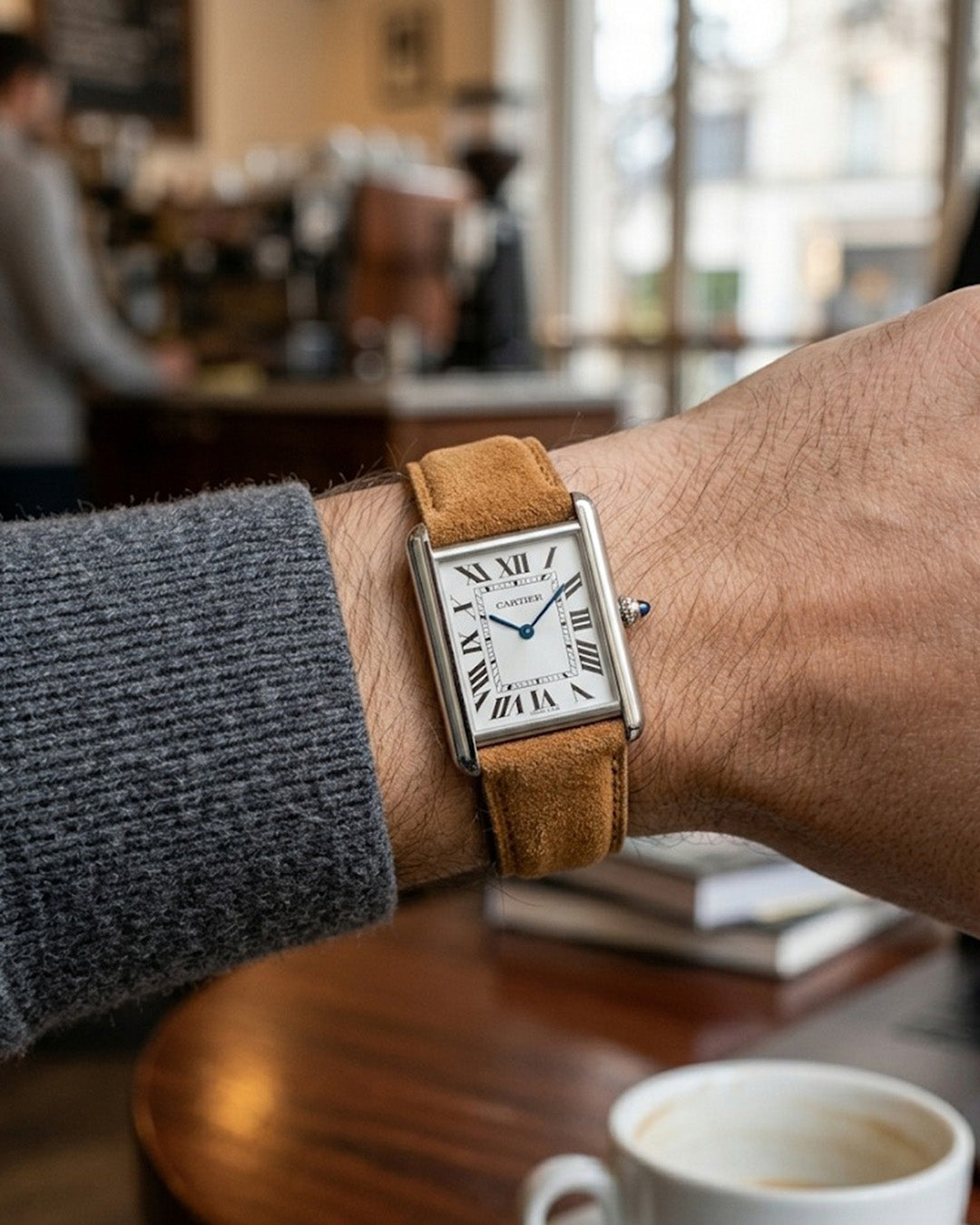 Dusky Dune__Cartier Tank Suede Italian Leather Watch Strap in 18mm, 19mm, 20mm, 21mm, 22mm