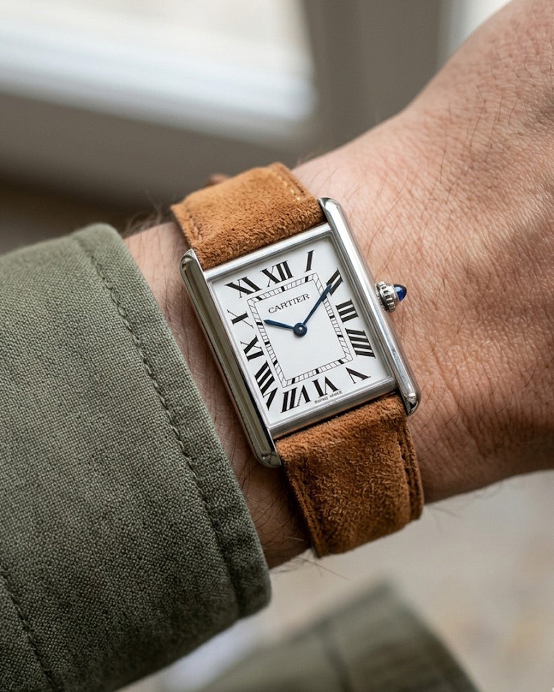 Dusky Dune__Cartier Tank Suede Italian Leather Watch Strap in 18mm, 19mm, 20mm, 21mm, 22mm