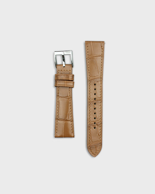 Deep Fawn (Tan)__Croc Print Italian Leather Watch Strap in Dull Tan colour for Luxury Dress Watches Lug width sizes : 18mm, 19mm, 20mm, 22mm