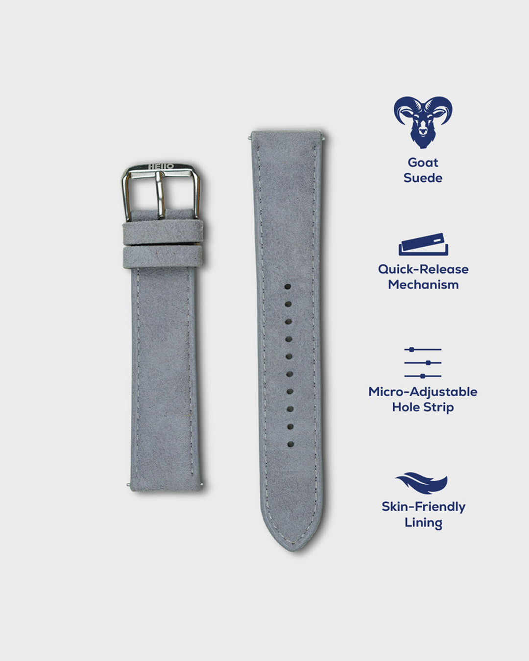 Monsoon Sky__Grey Premium Goat Suede Leather Watch Strap