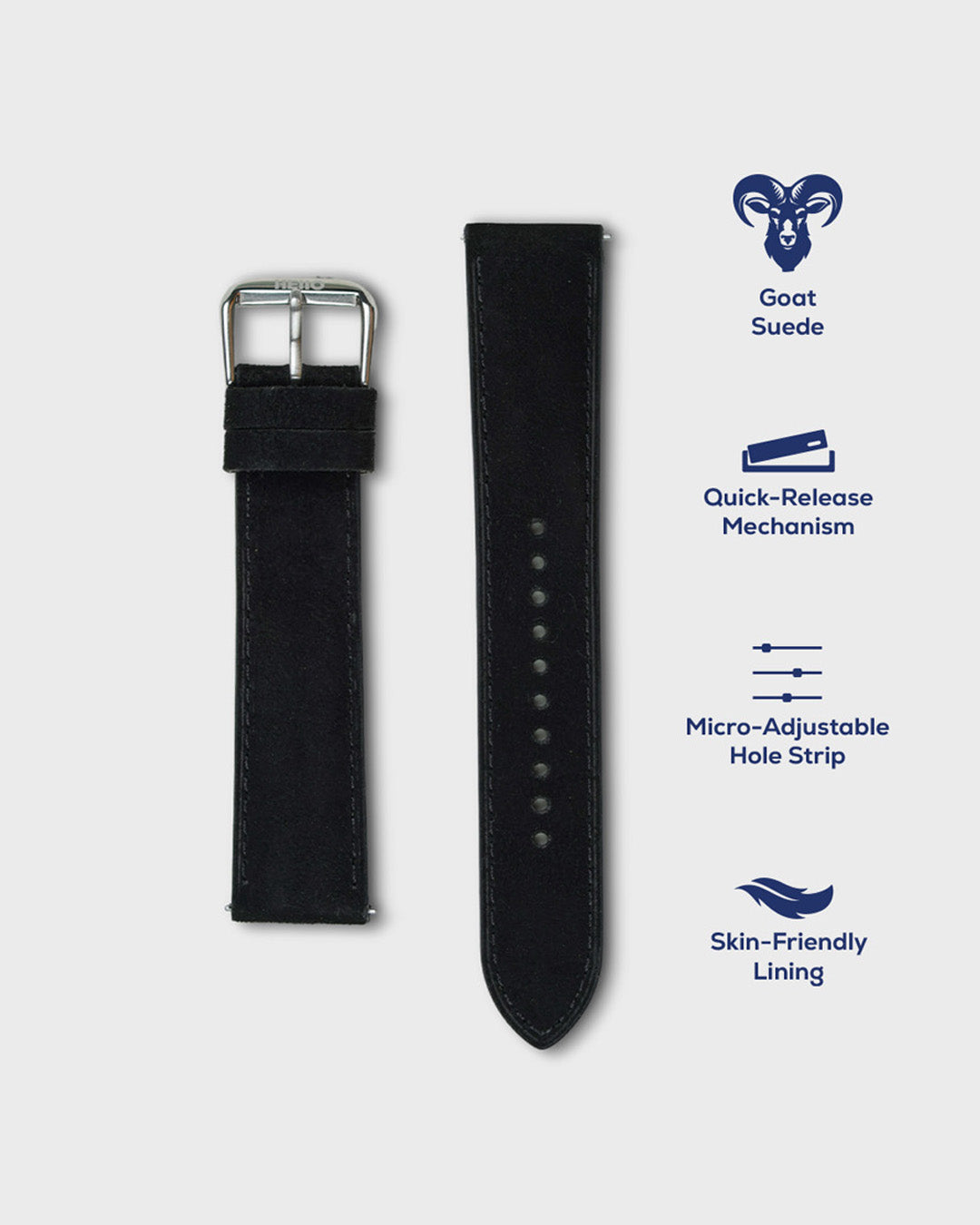 Winter Night__Premium Watch Strap in Goat Suede leather Black Colour with Silver SS Finish Buckle