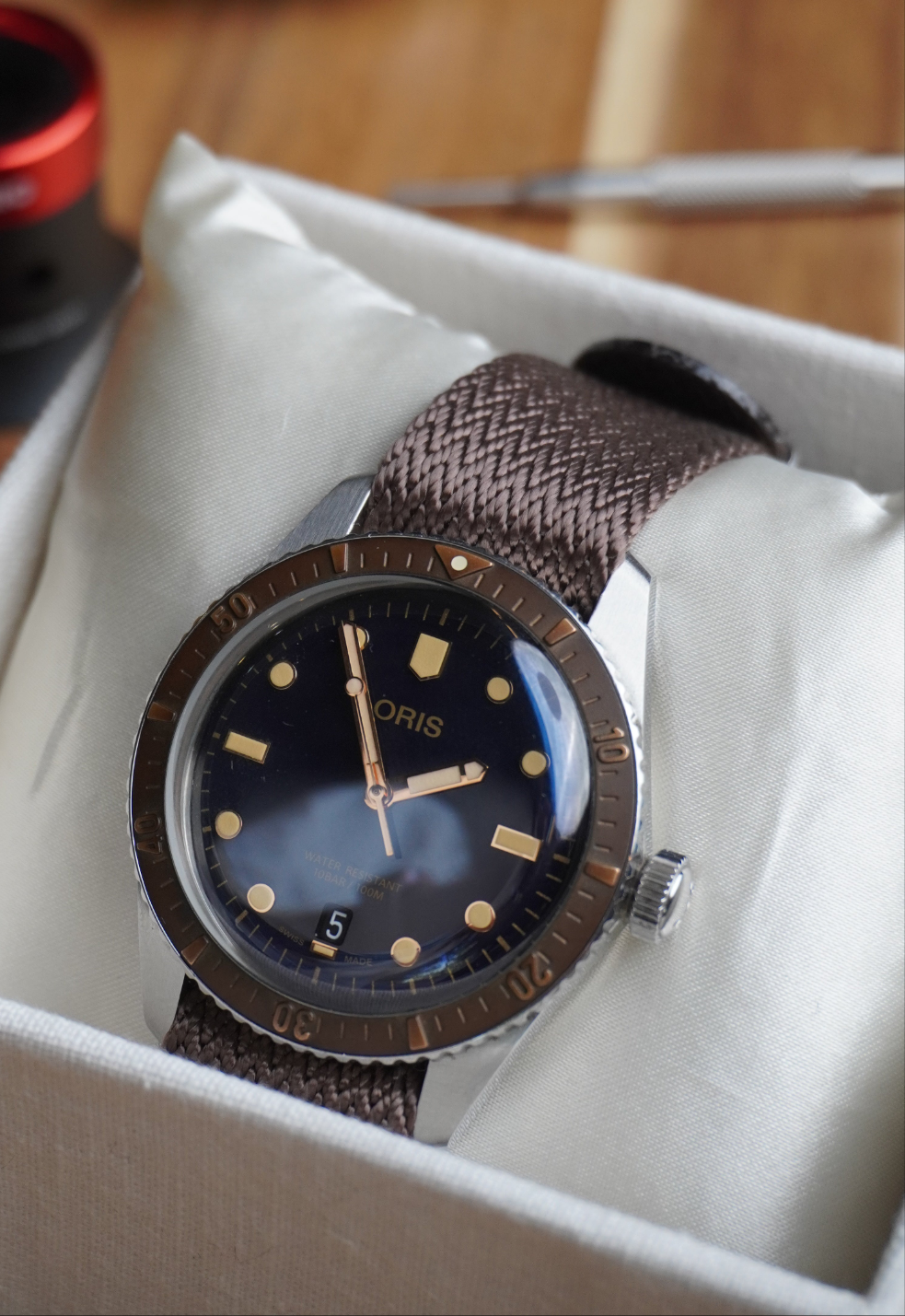 Sandbar Shark__Premium Brown colored Sharktooth pattern nylon NATO Watch strap in sizes 20mm, 22mm. 100% Vegan watch strap