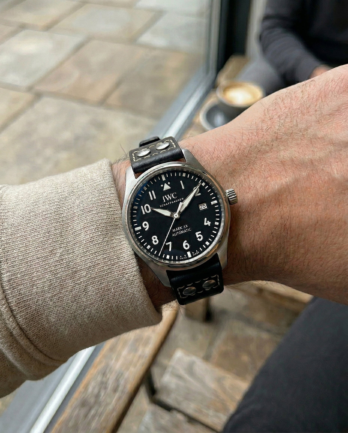 ROLLING STONES (Mad Black)__Pilot Style Leather Watch Strap in Veg Tan Italian Leather Black colour 20mm & 22mm Size