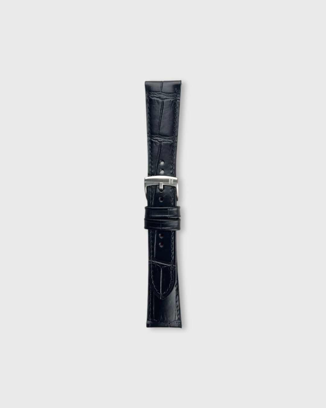 Sharp Tuxedo with Red Lining__Croc Print Italian Leather Watch Strap in black color for Luxury Dress Watches Lug width sizes : 18mm, 19mm, 20mm, 22mm