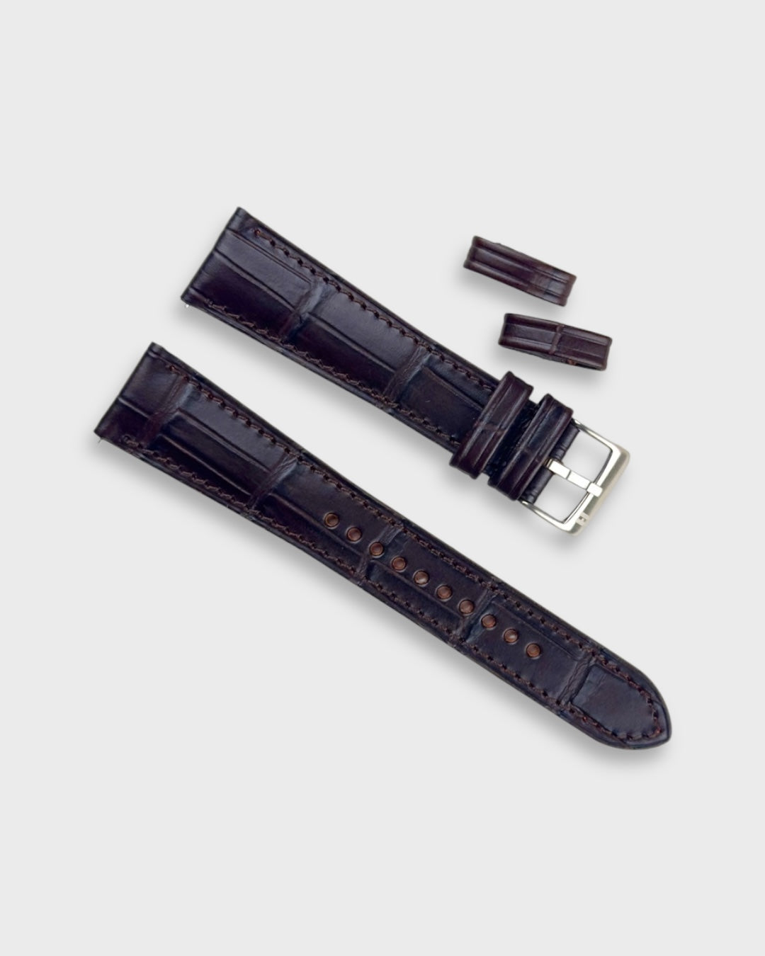 Rich Espresso__Croc Print Italian Leather Watch Strap in dark brown colour for Luxury Dress Watches Lug width sizes : 18mm, 19mm, 20mm, 22mm
