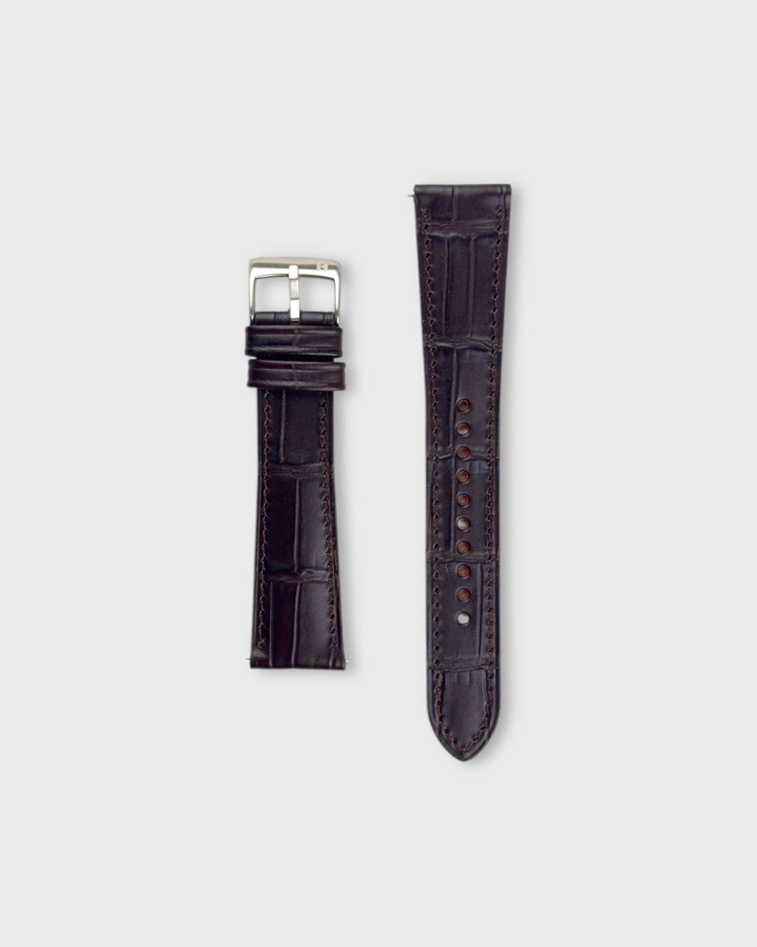 Rich Espresso__Croc Print Italian Leather Watch Strap in dark brown colour for Luxury Dress Watches Lug width sizes : 18mm, 19mm, 20mm, 22mm