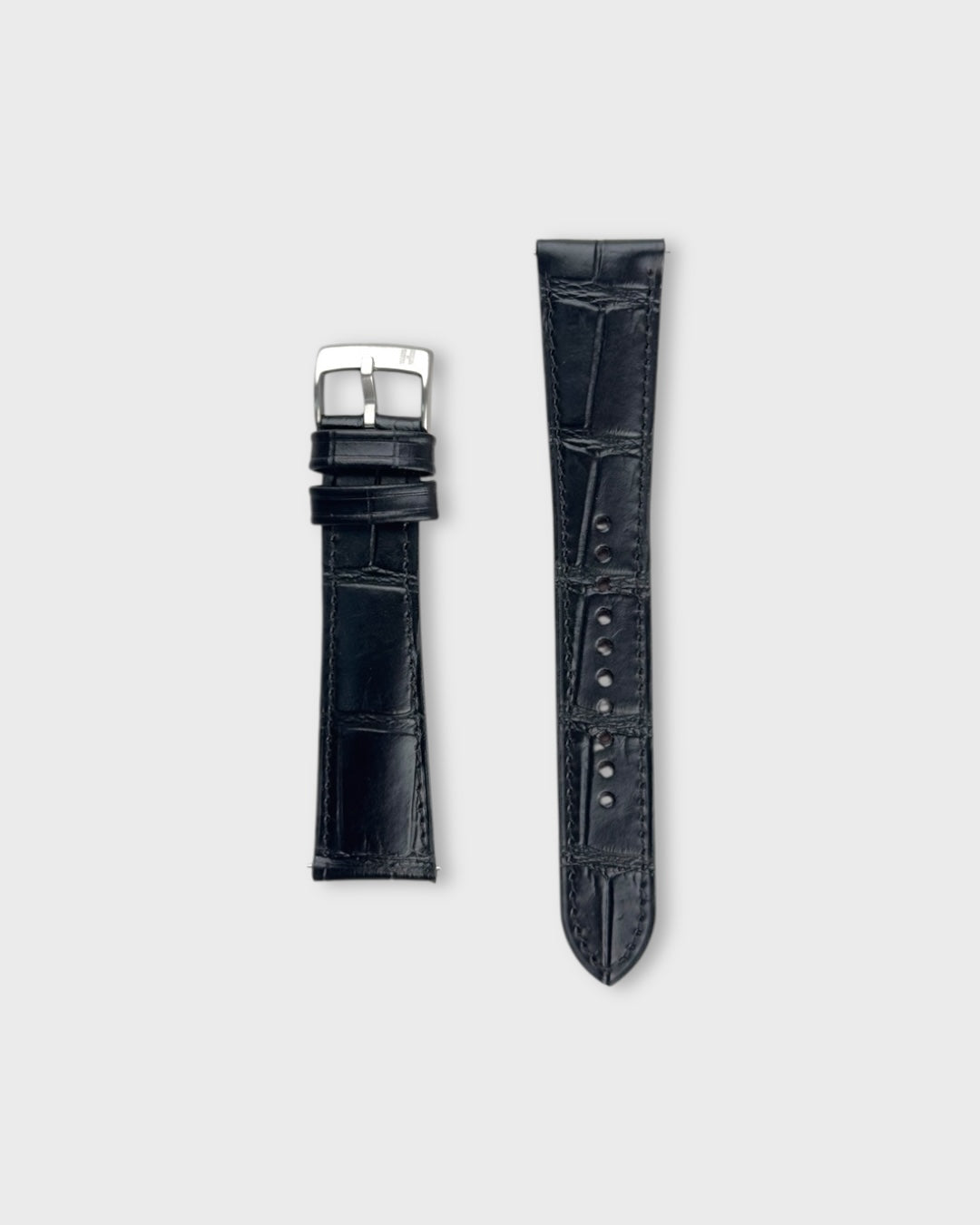 Sharp Tuxedo with Red Lining__Croc Print Italian Leather Watch Strap in black color for Luxury Dress Watches Lug width sizes : 18mm, 19mm, 20mm, 22mm