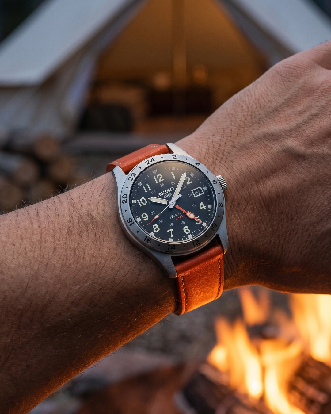 Tangerine Burst__Premium Italian leather watch strap in Orange available in sizes 18mm, 19mm, 20mm, 21mm & 22mm by Hello EDC
