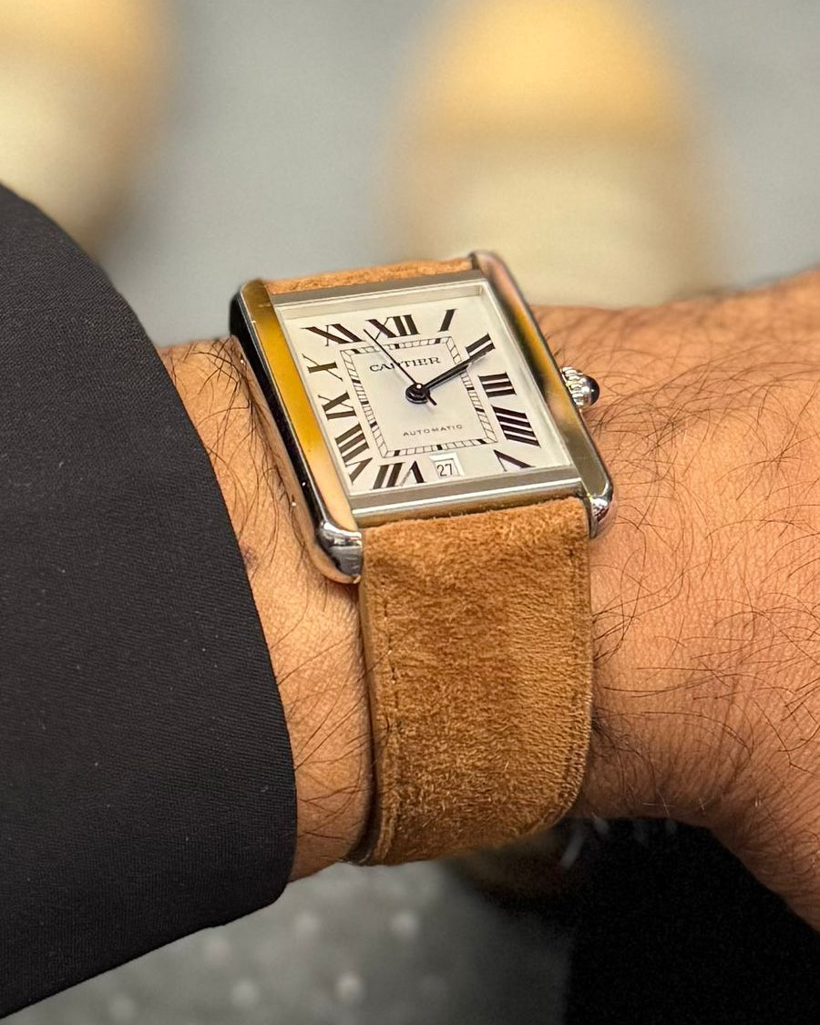 Dusky Dune__Cartier Tank Suede Italian Leather Watch Strap for Cartier Tank in 18mm, 19mm, 20mm, 21mm, 22mm