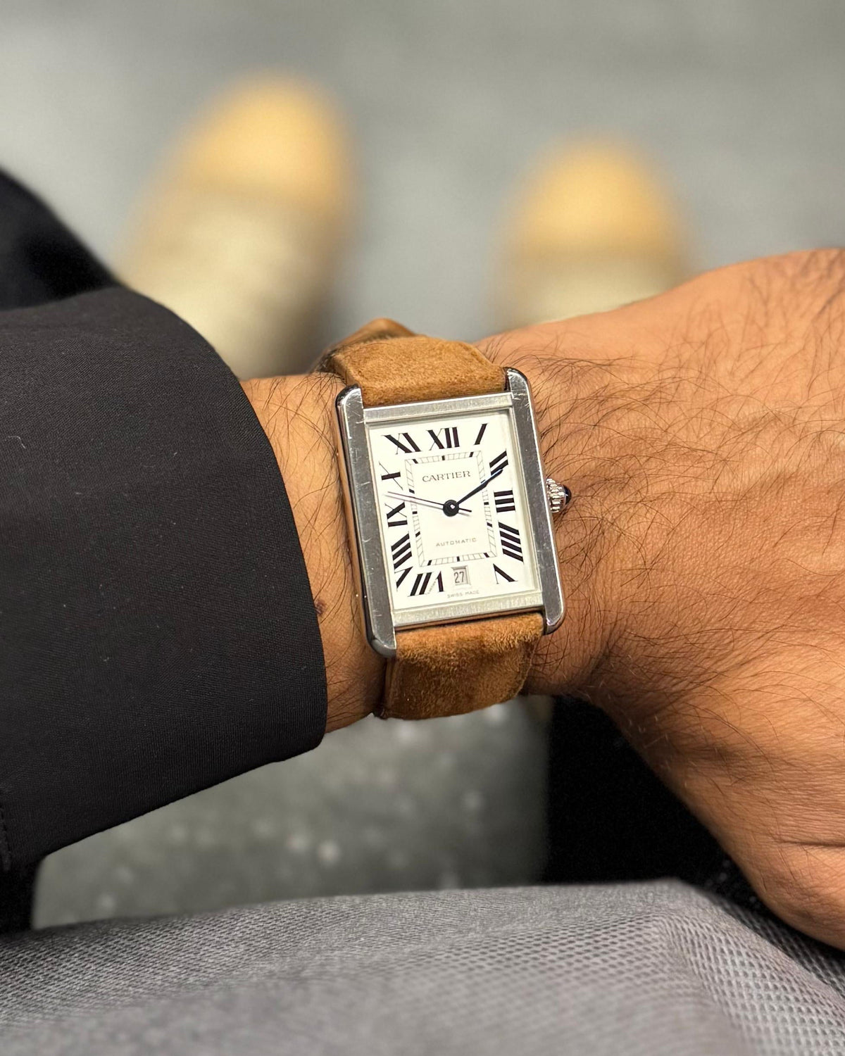 Dusky Dune__Cartier Tank Suede Italian Leather Watch Strap for Cartier Tank in 18mm, 19mm, 20mm, 21mm, 22mm