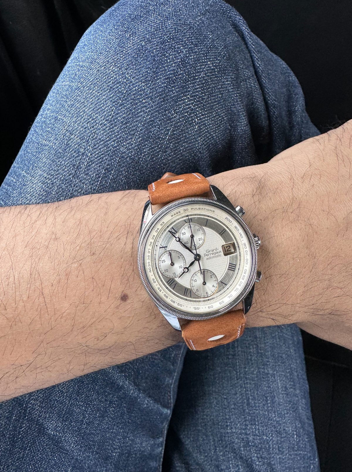 Racing style French Nubuck LEATHER watch strap