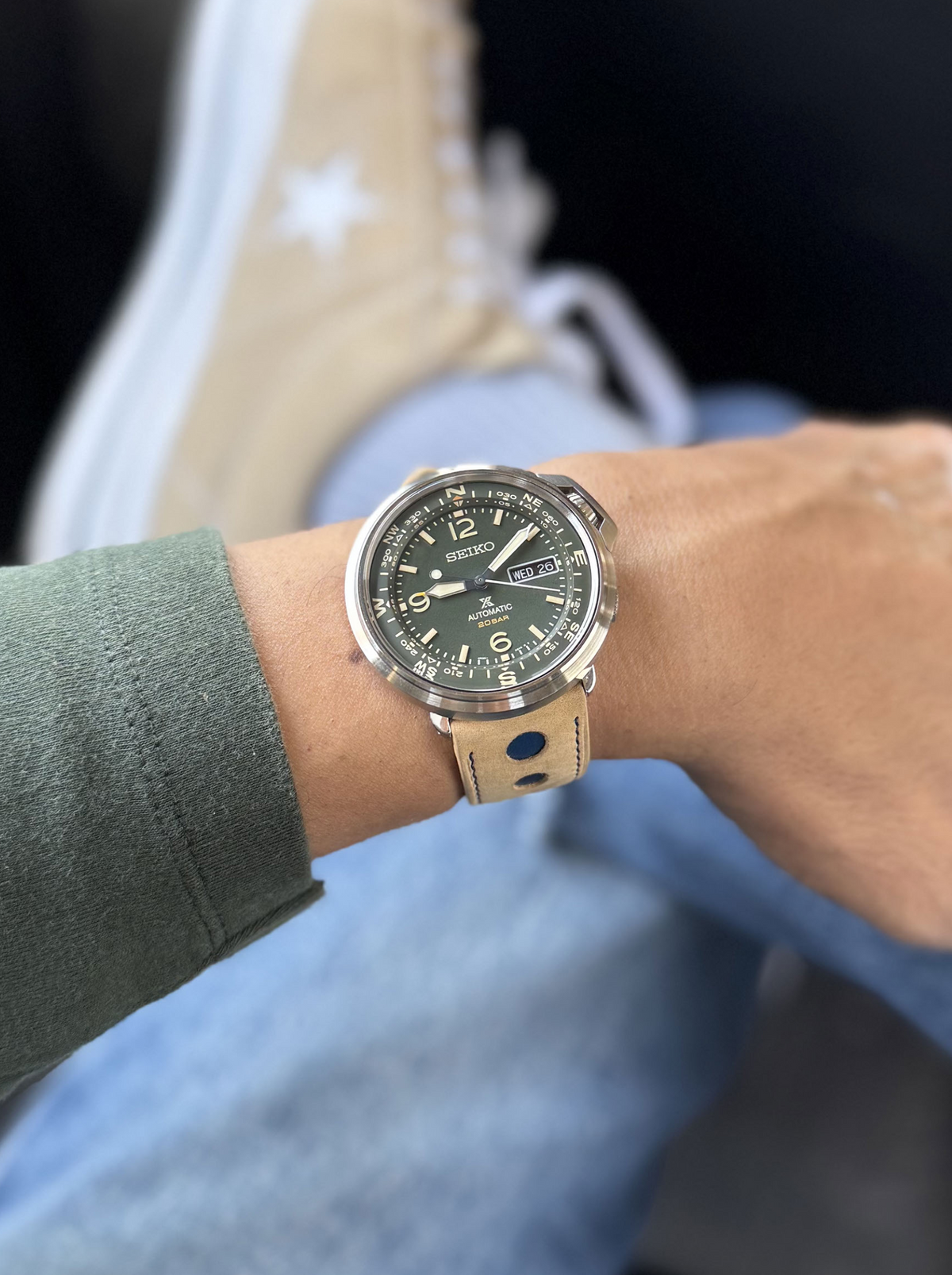 Racing style French Nubuck LEATHER watch strap