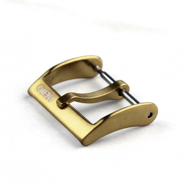 Gold Brushed__Slim dress tang buckle in brushed gold stainless steel for dress watch straps — HEllO, view 1
